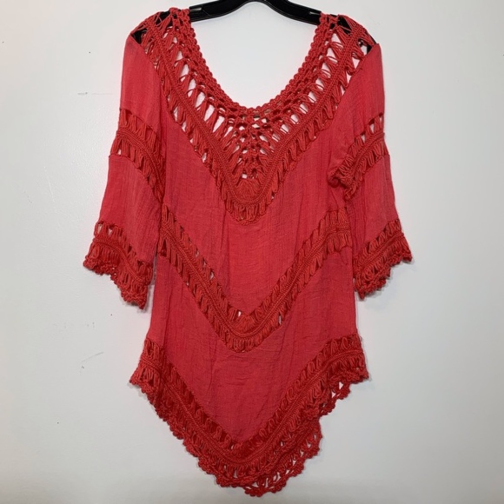 EUC Boho Style Woven Coral‎ V-Neck Flowy Blouse M